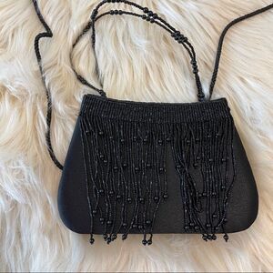 ‎Bijoux Terner Black Satin Beaded Evening Clutch